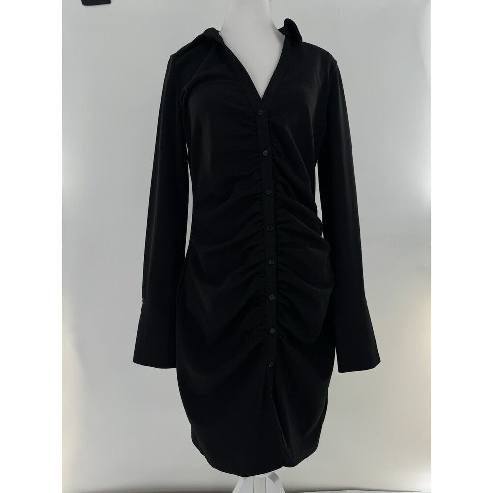 H&M Draped Dress Size M Shirt Button Down Rouched Gathered Dark Academia - Picture 2 of 16